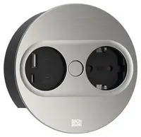 Contact pentru încorporare Bachmann - TWIST 2, 1x Schuko, USB A+C, 2 m, rotund, inox