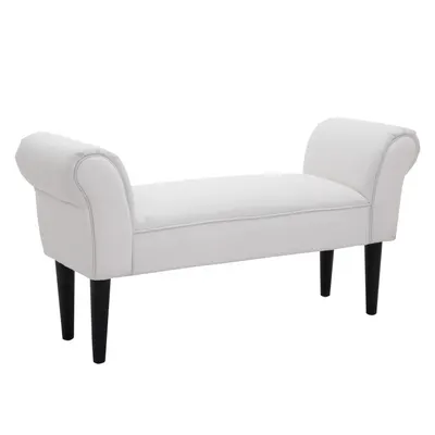 HOMCOM Bancă de Capăt de Pat cu Cotiere Rulate, Bancă Căptușită pentru Dormitor, 102x36x51 cm, Alb | Aosom Romania