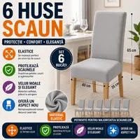 Set 6 Husa Pentru Scaun, 65x40x35 cm, Catifea, Elastic, Protectie Impotriva Murdariei, Spalare La Masina La 30 De Grade, Gri