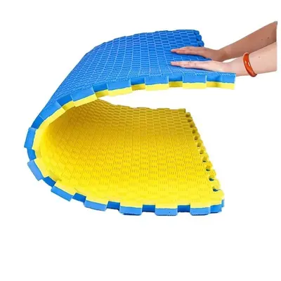 Covoras tip puzzle xxl, spuma eva, 100x100 cm, grosime 2 cm, antiderapant, galbenalbastru
