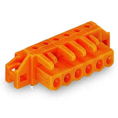 THT female header; 0.6 x 1.0 mm solder pin; angled; clamping collar; Pin spacing 5.08 mm; 14-pole; orange