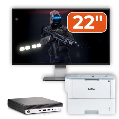 Pachet Calculator Second Hand HP EliteDesk 800 G3 Mini PC, Intel Core i7-7700T 2.90GHz, 8GB DDR4, 256GB SSD, Wi-Fi + Monitor 22" &amp; Imprimanta Brother HL-L6300DW
