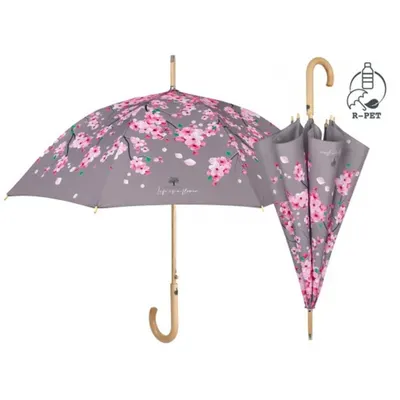 Umbrelă de damă, automată, cu mâner din lemn, 82 cm, Perletti, Collection Perletti Green