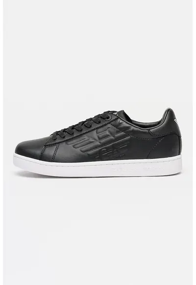 Pantofi spor unisex din piele cu monograma in relief - Gri antracit