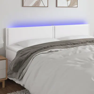 vidaXL Tăblie de pat cu LED, alb, 200x5x78/88 cm, piele ecologică