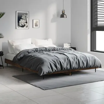 vidaXL Cadru de pat, stejar afumat, 135x190 cm, lemn prelucrat