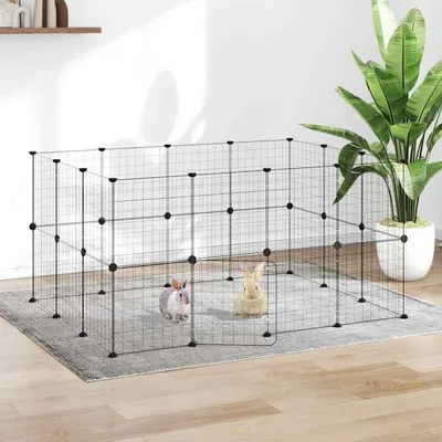 vidaXL Cușcă animale de companie cu ușă 28 panouri negru 140x105x70 cm oțel