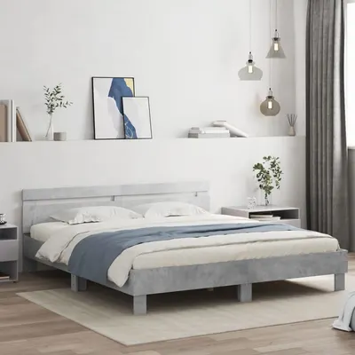 vidaXL Cadru de pat cu tăblie gri beton 160x200 cm lemn prelucrat