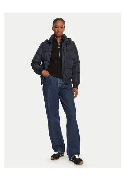 Geaca puf dama - bleumarin - poliamida - cu fermoar - buzunare cu fermoar