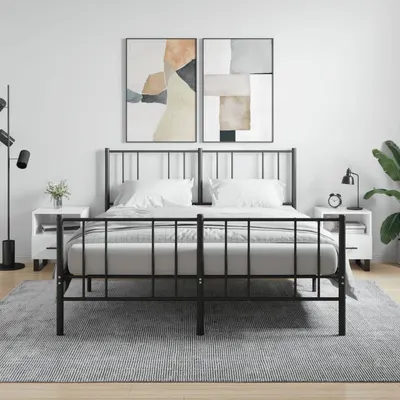Gossi noptiere, 2 buc., alb extralucios, 40x35x47,5 cm, lemn compozit