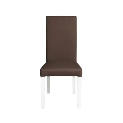 Scaun living TEO, picioare lemn alb, piele ecologica maro deschis, 46x60x98 cm
