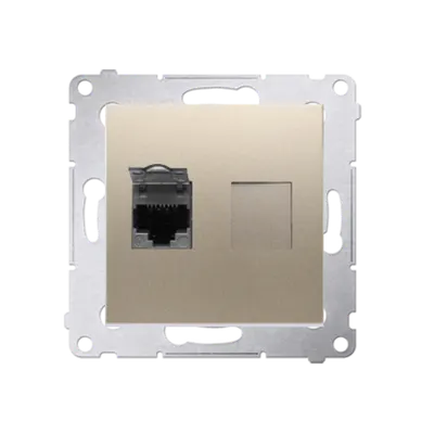 Priza calculator ecranata, RJ45 cat6, cu protectie anti-praf, gold mat metalic