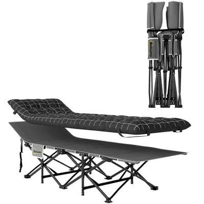 Outsunny Pat de camping pliabil cu saltea, buzunar lateral și husă integrată Pat de camping material Oxford 190 x 67 x 37 cm Negru | Aosom Romania