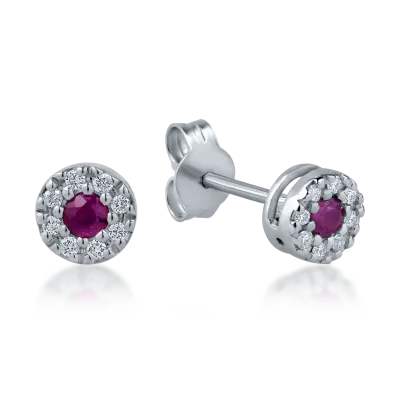 Cercei din aur alb cu rubine de 0.17ct si diamante de 0.08ct
