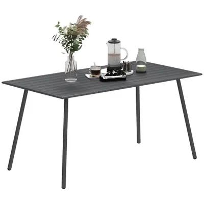 Outsunny Masa de gradina pentru 6 persoane cu blat cu lamele pentru gradina, terasa, balcon, 150 x 80 x 74 cm, gri | Aosom Romania