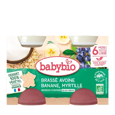 Crema din lapte de ovaz cu banane si afine Bio, 2 x 130g, BabyBio