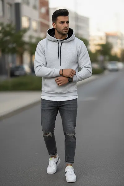 Hanorac barbati slim fit, gri deschis 13411 D9-4