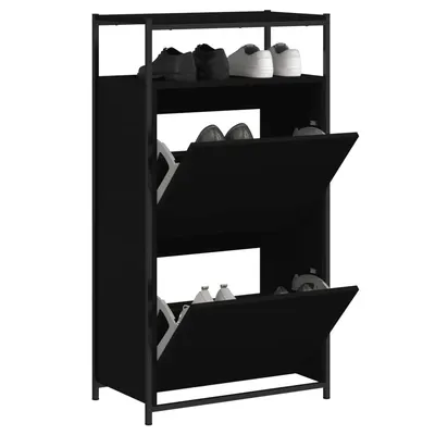 Gossi pantofar, negru, 60x34x112 cm, lemn compozit