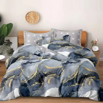 Lenjerie pat dublu cu Elastic - 3 Bucati 199 Lei - Albastru, abstract