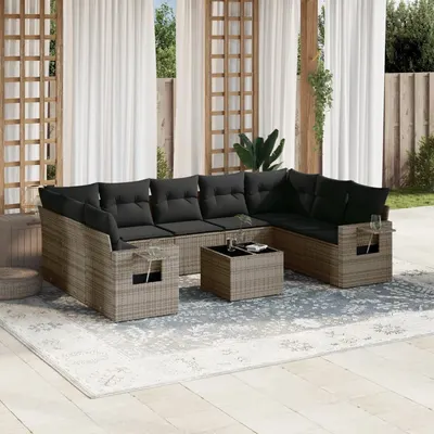 Gossi set mobilier de gradina cu perne, 10 piese, gri, poliratan