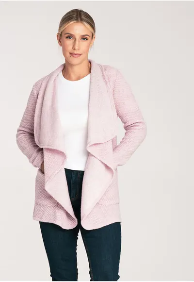Cardigan dama - M1043 - roz - lana - maneci lungi