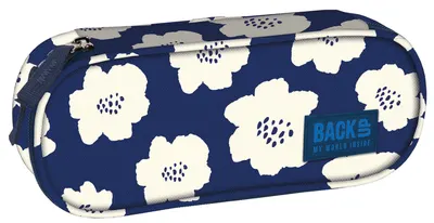 Penar școlar eliptic BackUP A27 - Blue Flowers, cu separator
