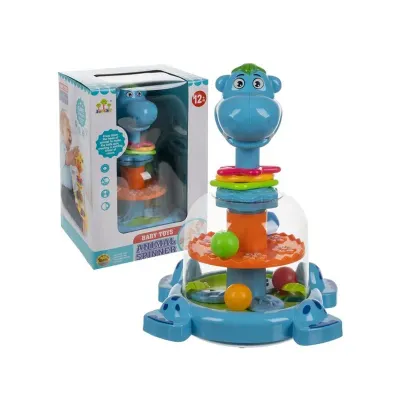 Jucarie interactiva pentru bebelusi, Hipopotam cu bile colorate, forme geometrice, inaltime 24 cm