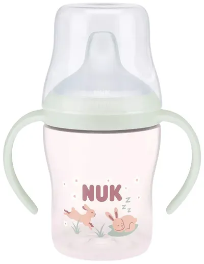 Biberon NUK Perfect Match - Cu duză de suc, TC, РР, 150 ml, Glow in the Dark, Iepure