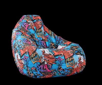 Fotoliu puf tip sac nirvana grande street art imprimat pretabil si la exterior umplut cu perle polistiren