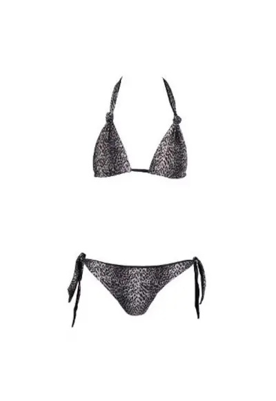 costum in doua piese reversibil cu sutien triunghilar si slip legat pe lateral - Multicolor