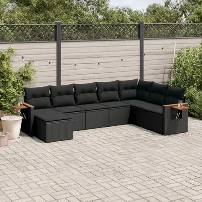 Gossi set mobilier de gradina cu perne, 8 piese, negru, poliratan