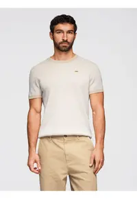Tricou din bumbac cu tricotaj texturat OM-TSCT-0265 - Bej