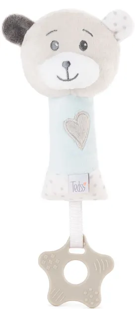Jucărie de bebeluș cu inel de dentiție Tedsy - Ursulet, 16 cm, albastru