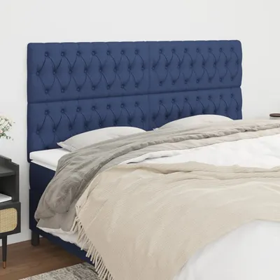 vidaXL Tăblie de pat albastră 200x7x118/128 cm, material textil