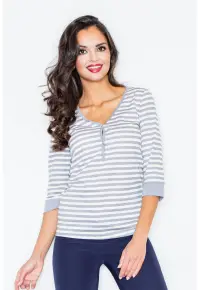Bluza dama - Bumbac/Elastan - Gri/Alb