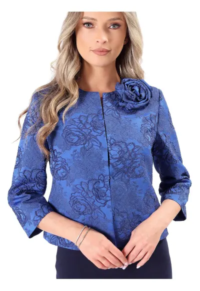Sacou elegant din brocart cu motive florale SUB-CBS - Albastru royal