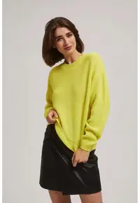 Pulover verde limon cu gat rotund - Verde