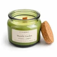 Lumânare parfumată din ceară de soia Moonlit Garden - Iasomie și Ambră 90 g - Verde salvie