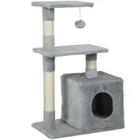 PawHut Șevalet de Zgâriat pentru Pisici cu Căsuță, 2 Platforme și Minge Gri | Aosom Romania