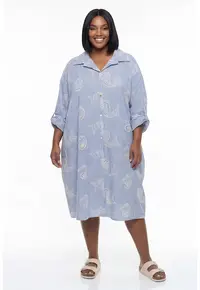 Rochie M1299 - albastra - croiala lejera - maneca 3/4 - bumbac cu viscoza