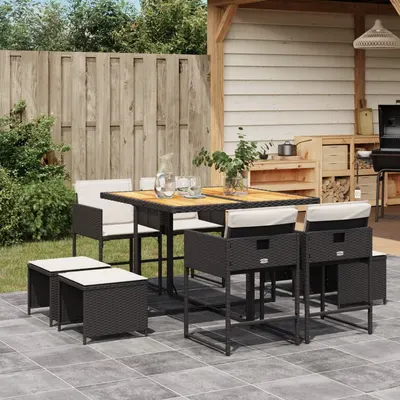 Gossi set mobilier de gradina cu perne, 9 piese, negru, poliratan