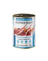 SUPER RAFI Pate cu miel și inimi de curcan 400 g pentru câini adulți