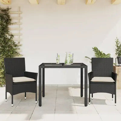 vidaXL Set mobilier de grădină cu perne 3 piese negru poliratan&sticlă
