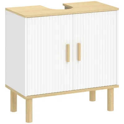 HOMCOM Dulap sub lavoar cu raft reglabil pentru lavoar fără piedestal cu uși canelate 60x30x61 cm Alb | Aosom Romania