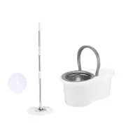 Set galeata cu storcator si mop rotativ PAA-home, coada mop metal telescopia 360 grade rotatie, mop, cos stoarcere inox si 2 lavete microfibra rotunde