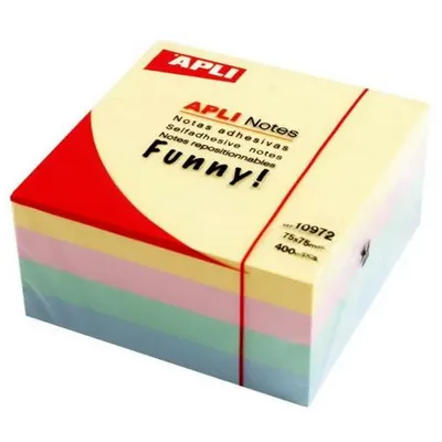 Cub notite adezive APLI - 4 culori pastelate, 75 x 75 mm, 400 bucati