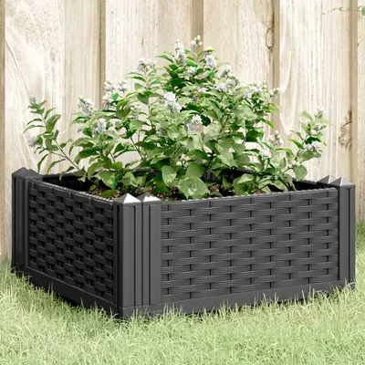 vidaXL Jardinieră de grădină cu țăruși, negru, 42,5x42,5x28,5 cm, PP