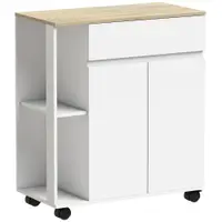 HOMCOM Cărucior Bucătărie, Insulă Bucătărie cu Sertar, Dulap, 2 Rafturi Laterale și Rafturi Reglabile, Cărucior Multifuncțional din Lemn, 78x39,5x88,5 cm, Alb și Stejar | Aosom Romania