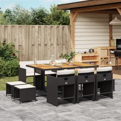 Gossi set mobilier de exterior cu perne, 11 piese, negru, poliratan