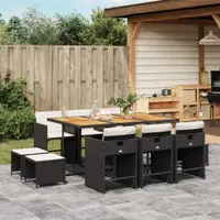 Gossi set mobilier de exterior cu perne, 11 piese, negru, poliratan